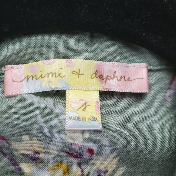 Mimi & Daphne Dress Womens Small Green Floral Button-Up 100% Viscose 3/4 Sleeves - Picture 2 of 8